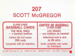 1984 O-Pee-Chee Stickers #207 Scott McGregor Back