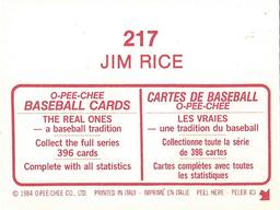 1984 O-Pee-Chee Stickers #217 Jim Rice Back