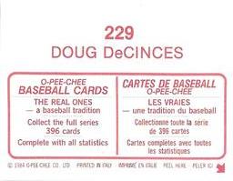 1984 O-Pee-Chee Stickers #229 Doug DeCinces Back