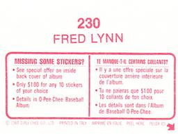 1984 O-Pee-Chee Stickers #230 Fred Lynn Back