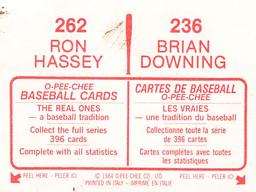 1984 O-Pee-Chee Stickers #236 / 262 Brian Downing / Ron Hassey Back