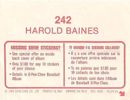 1984 O-Pee-Chee Stickers #242 Harold Baines Back