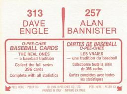 1984 O-Pee-Chee Stickers #257 / 313 Alan Bannister / Dave Engle Back