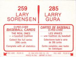 1984 O-Pee-Chee Stickers #259 / 285 Lary Sorensen / Larry Gura Back