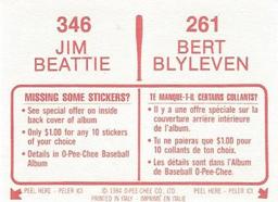 1984 O-Pee-Chee Stickers #261 / 346 Bert Blyleven / Jim Beattie Back