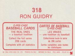 1984 O-Pee-Chee Stickers #318 Ron Guidry Back
