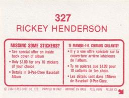 1984 O-Pee-Chee Stickers #327 Rickey Henderson Back