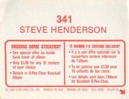1984 O-Pee-Chee Stickers #341 Steve Henderson Back