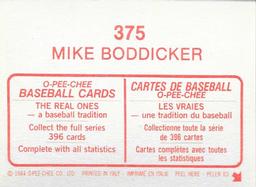 1984 O-Pee-Chee Stickers #375 Mike Boddicker Back