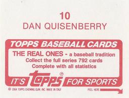1984 Topps Stickers #10 Dan Quisenberry Back