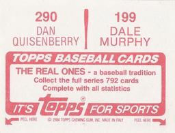 1984 Topps Stickers #199 / 290 Dale Murphy / Dan Quisenberry Back