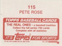 1984 Topps Stickers #115 Pete Rose Back