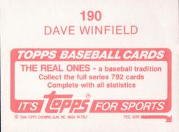 1984 Topps Stickers #190 Dave Winfield Back