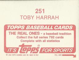 1984 Topps Stickers #251 Toby Harrah Back
