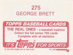 1984 Topps Stickers #275 George Brett Back