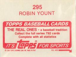 1984 Topps Stickers #295 Robin Yount Back