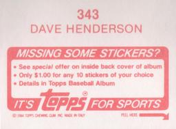 1984 Topps Stickers #343 Dave Henderson Back