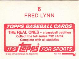 1984 Topps Stickers #6 Fred Lynn Back