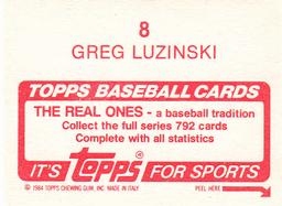 1984 Topps Stickers #8 Greg Luzinski Back