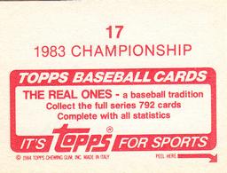 1984 Topps Stickers #17 1983 Championship Back