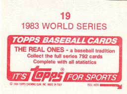 1984 Topps Stickers #19 1983 World Series Back