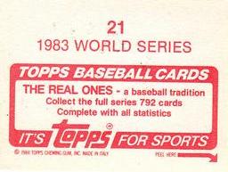 1984 Topps Stickers #21 1983 World Series Back