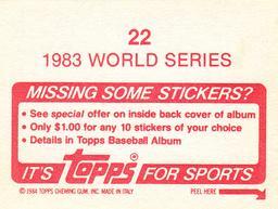 1984 Topps Stickers #22 1983 World Series Back