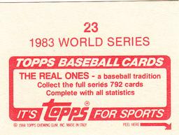 1984 Topps Stickers #23 1983 World Series Back