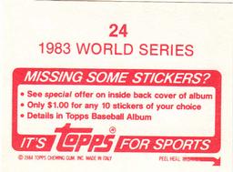 1984 Topps Stickers #24 1983 World Series Back