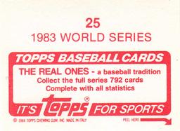 1984 Topps Stickers #25 1983 World Series Back