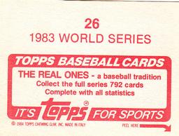 1984 Topps Stickers #26 1983 World Series Back