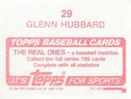 1984 Topps Stickers #29 Glenn Hubbard Back