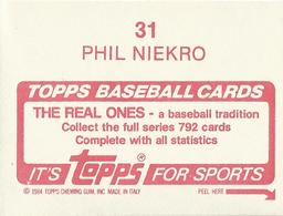 1984 Topps Stickers #31 Phil Niekro Back
