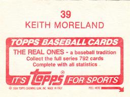 1984 Topps Stickers #39 Keith Moreland Back