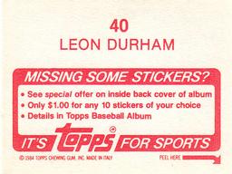1984 Topps Stickers #40 Leon Durham Back