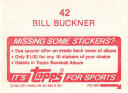 1984 Topps Stickers #42 Bill Buckner Back