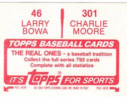 1984 Topps Stickers #46 / 301 Larry Bowa / Charlie Moore Back