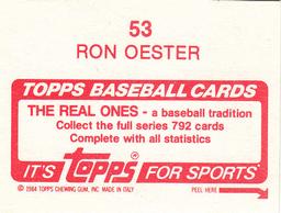 1984 Topps Stickers #53 Ron Oester Back