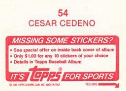 1984 Topps Stickers #54 Cesar Cedeno Back