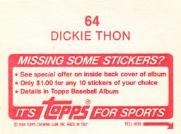 1984 Topps Stickers #64 Dickie Thon Back