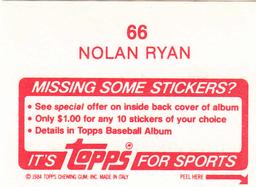 1984 Topps Stickers #66 Nolan Ryan Back