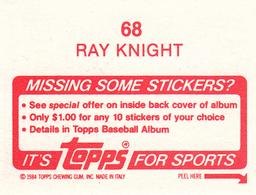 1984 Topps Stickers #68 Ray Knight Back