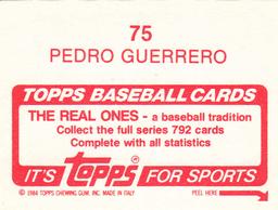 1984 Topps Stickers #75 Pedro Guerrero Back