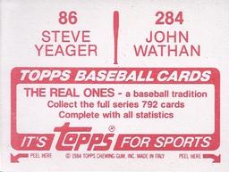1984 Topps Stickers #86 / 284 Steve Yeager / John Wathan Back