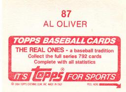 1984 Topps Stickers #87 Al Oliver Back