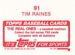 1984 Topps Stickers #91 Tim Raines Back