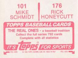 1984 Topps Stickers #101 / 176 Rick Honeycutt / Mike Schmidt Back
