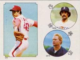 1984 Topps Stickers #102A / 287A / 177 John Denny / Jim Rice / Rusty Staub Front