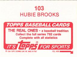 1984 Topps Stickers #103 Hubie Brooks Back