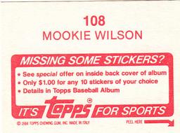1984 Topps Stickers #108 Mookie Wilson Back